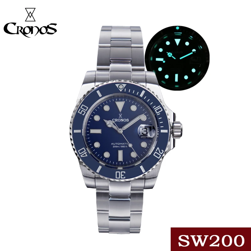 

Cronos Men's Diving Watch 40mm Black Dial Sapphire Ceramic Bezel PT5000 Automatic Movement 200M Water Resistance Stainless Band