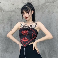goth woman sexy chinese style camis 2022 lady big backless cool print short length bellyband punk gothic chain strap hipster top