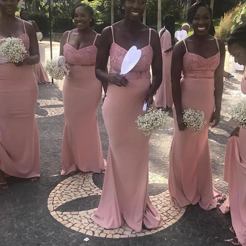 

Pink Mermaid Bridesmaid Dresses 2020 New Arrival Spaghetti Strap Women Party Gowns Long Bridesmaid Gowns Custom