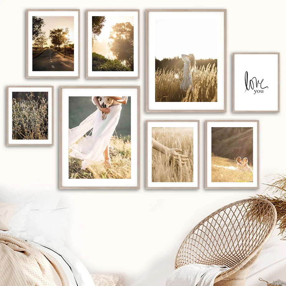 

Girl Grass Wheat Sunshine Open Land Road Wall Art Canvas Painting Nordic Posters And Prints Wall Pictures For Living Room Decor