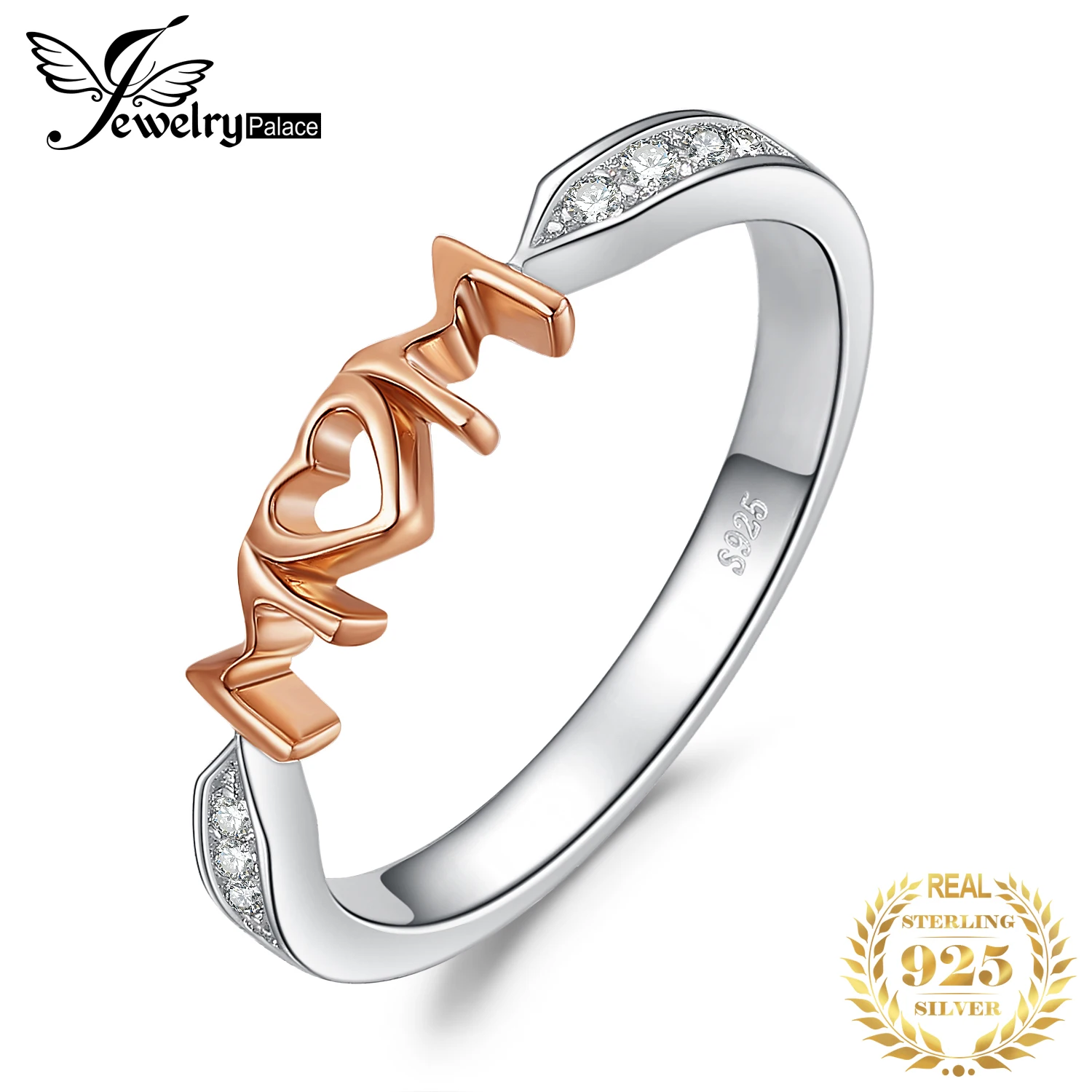 JPalace MOM Family Love Rose Gold Ring 925 Sterling Silver Rings for Women Stackable Band Jewelry Fine | Украшения и аксессуары