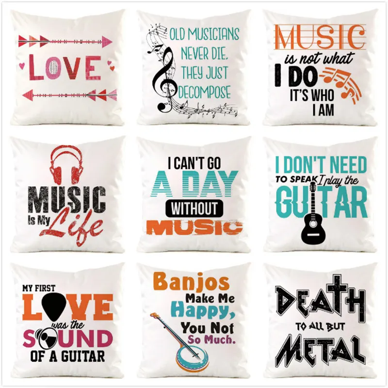 

45cm*45cm **Music Slogan**Inimitated Silk Fabric Throw Pillow Covers Couch Cushion Cover Home Decorative Pillows Pillow Case