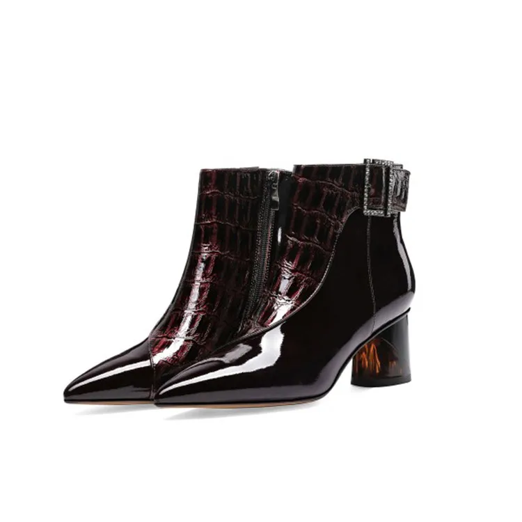 Женские ботильоны из коровьей кожи с острым носком на высоком каблуке|Женские