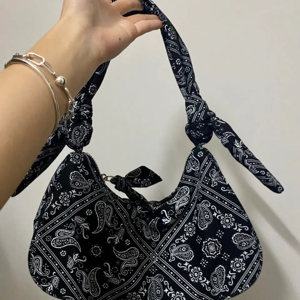 

New Fashion Print Pattern Canvas Small Shoulder Underarm Bags For Women Zipper Retro Female Daily Handbags Casual Shoulder Bag