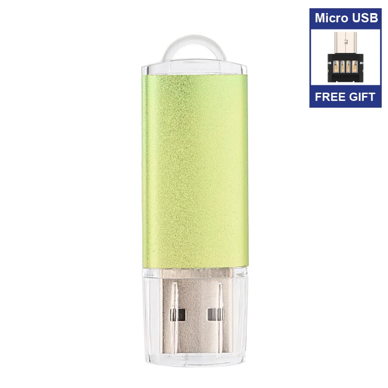 Бесплатный Micro USB адаптер металлический USB флэш-накопитель 32 Гб 16 Гб OTG Флешка 64 Гб 128 ГБ 256 ГБ 512 ГБ Флешка флеш-накопитель 8 Гб карта памяти - Цвет: Green Micro USB