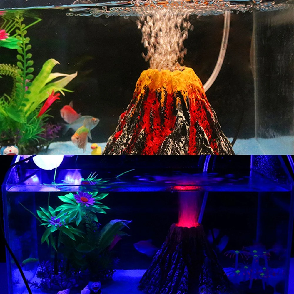 Вулкан для аквариума набор украшений Красочный Светодиодный прожектор