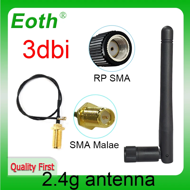 

EOTH 20pcs 2.4g antenna 3dbi sma female wlan wifi 2.4ghz antene IPX ipex 1 SMA male pigtail Extension Cable iot module antena