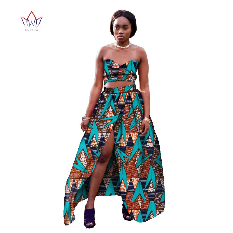 2017 BRW Private Custom African Dress Bazin Riche Women Suit Strapless Tops and Long Print Skirt Large Size M-6XL WY1448 | Тематическая