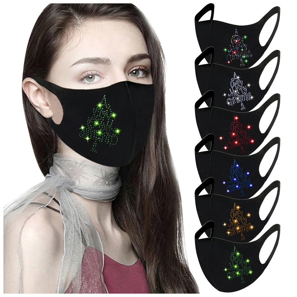 Женская рождественская елка маски для лица взрослых Модные черные стразы