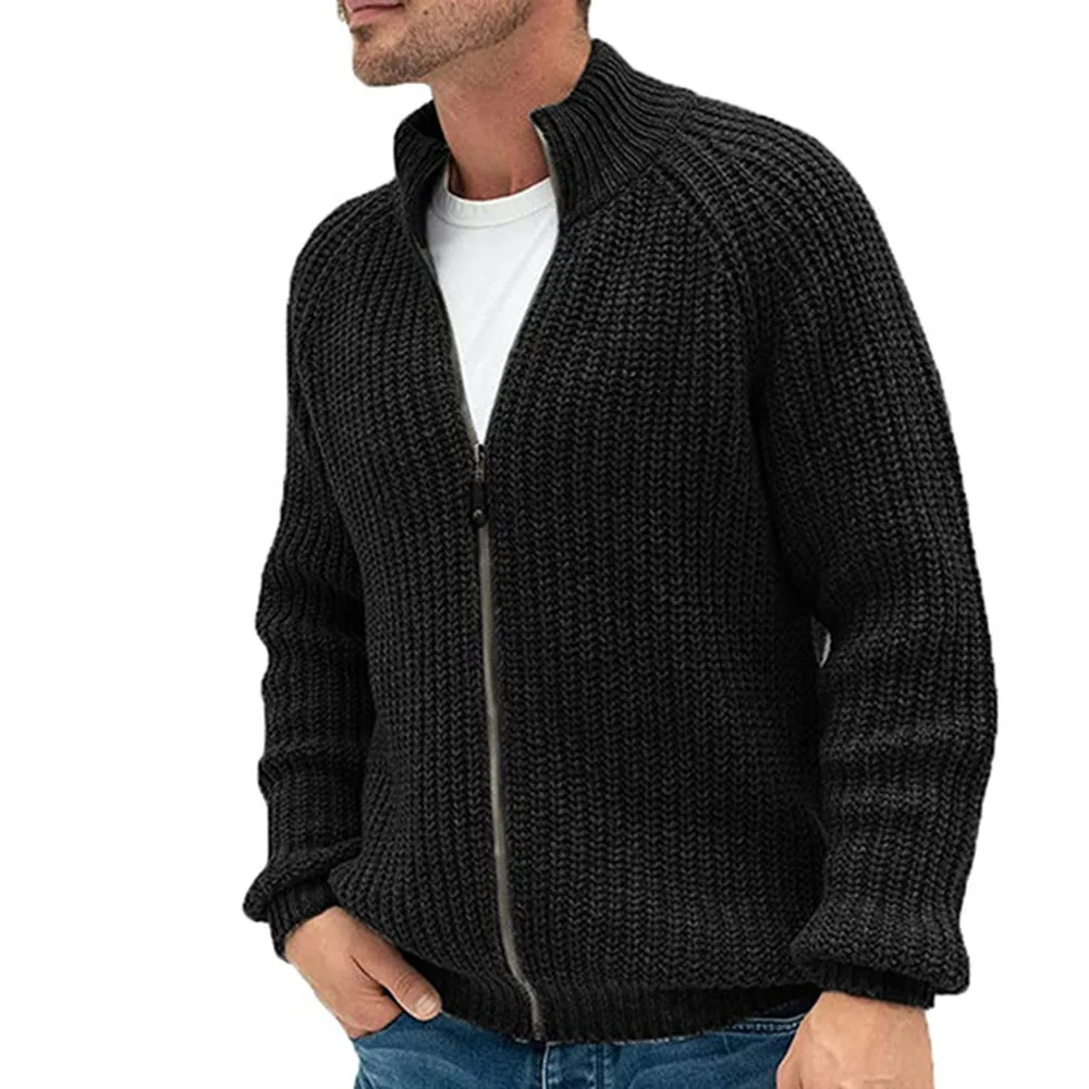 

2021 New Cardigan Sweater Men Western Style Solid Color Zipper Turtleneck Knitted Coat Long Sleeve Fashion Casual Simplicity