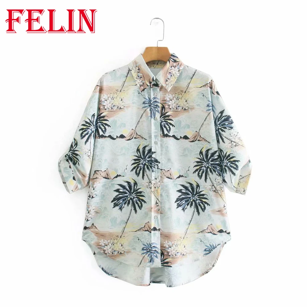 

Блузка женская на одной пуговице, большого размера, с принтом, летняя, 2021