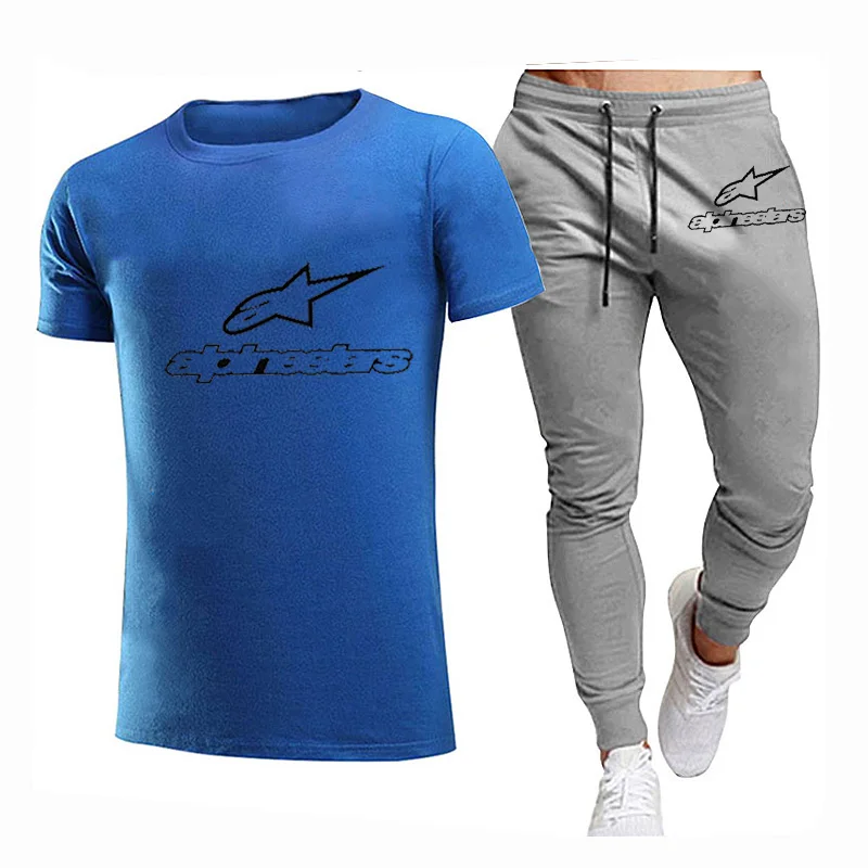 

2021 Summer Men's Five-Pointed Star Custom Short-Sleeved T-Shirt Solid Color Printing Comfortable T-Shirt Casual Top + Pants