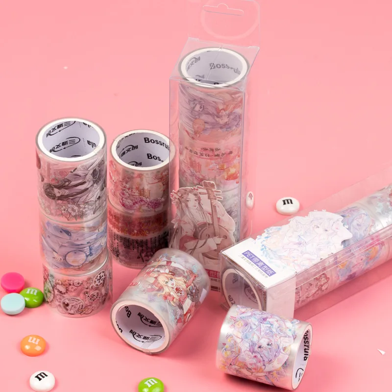 

Pet and paper tape set box package 4 rolls of stickers transparent hand account material hand curtain transparent tape