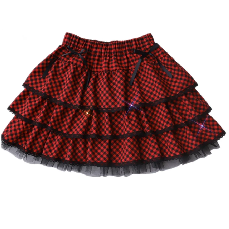 Японская Милая Красная клетчатая юбка в стиле Харадзюку с бантом и высокой