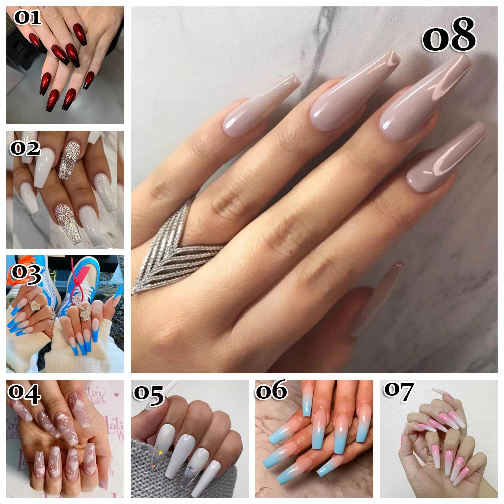 

24pcs Professional Fake Nails Long Ballerina Half French Acrylic Nail Tips Press On Nails Full Cover Manicure Beauty Tools