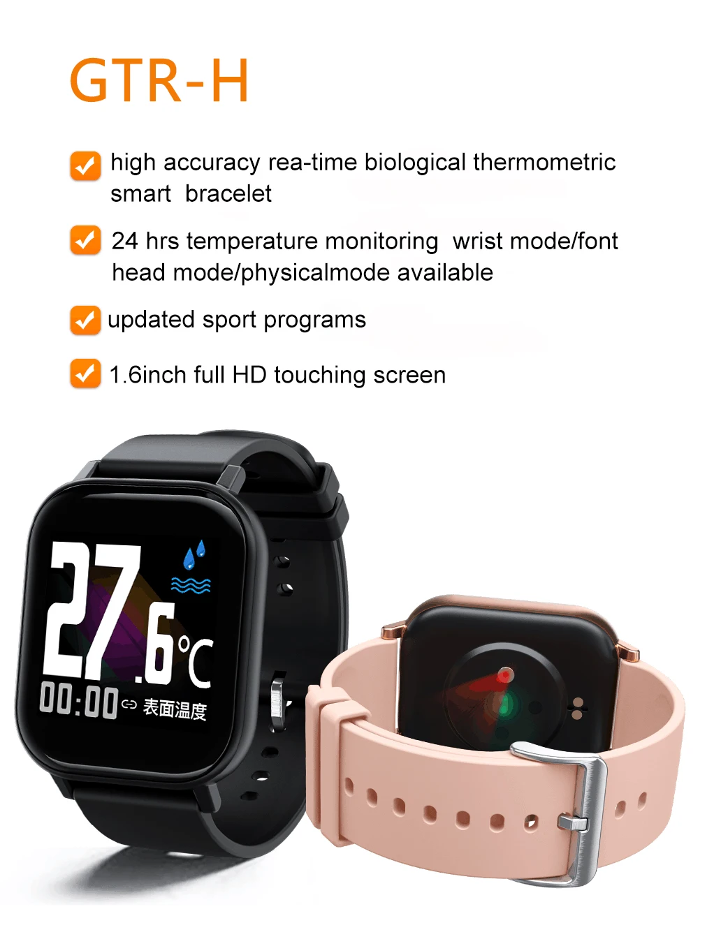 

Smartwatch Compatiable for Android ISO System Smart IP64 Waterproof Wristband for Heartrate BP Oxygen Temperature
