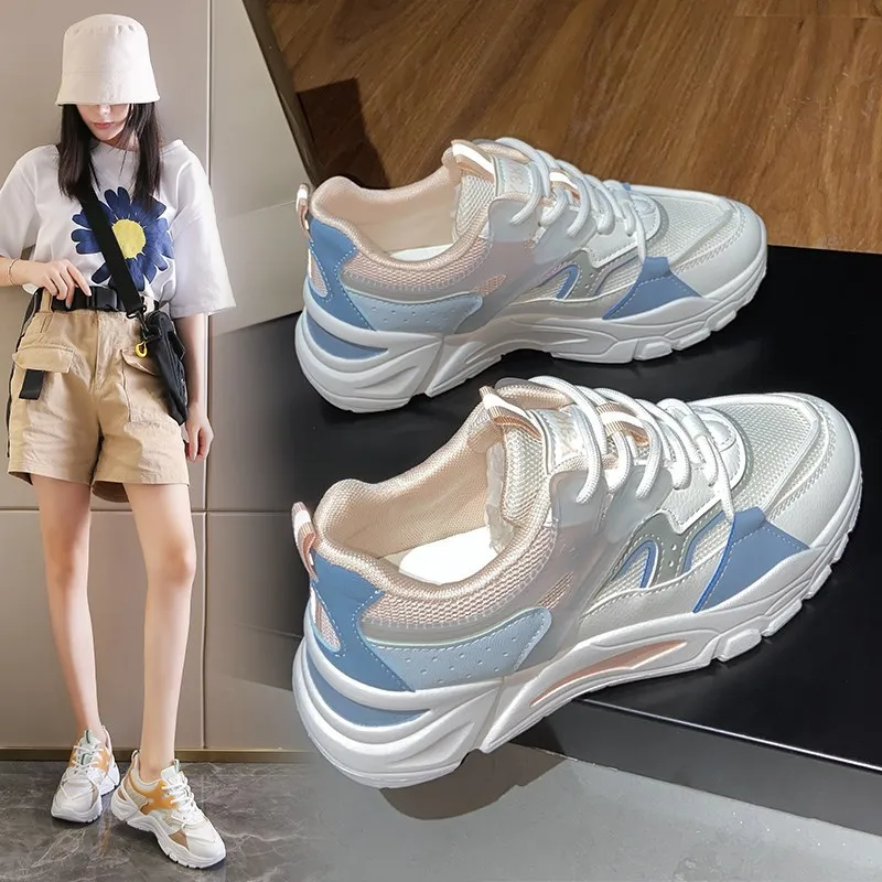 

2021 Autumn And Winter New Mesh Soft Bottom Net Red Fashion Student Youth Purple Pink Beige All-match Girl Sports Daddy Shoes
