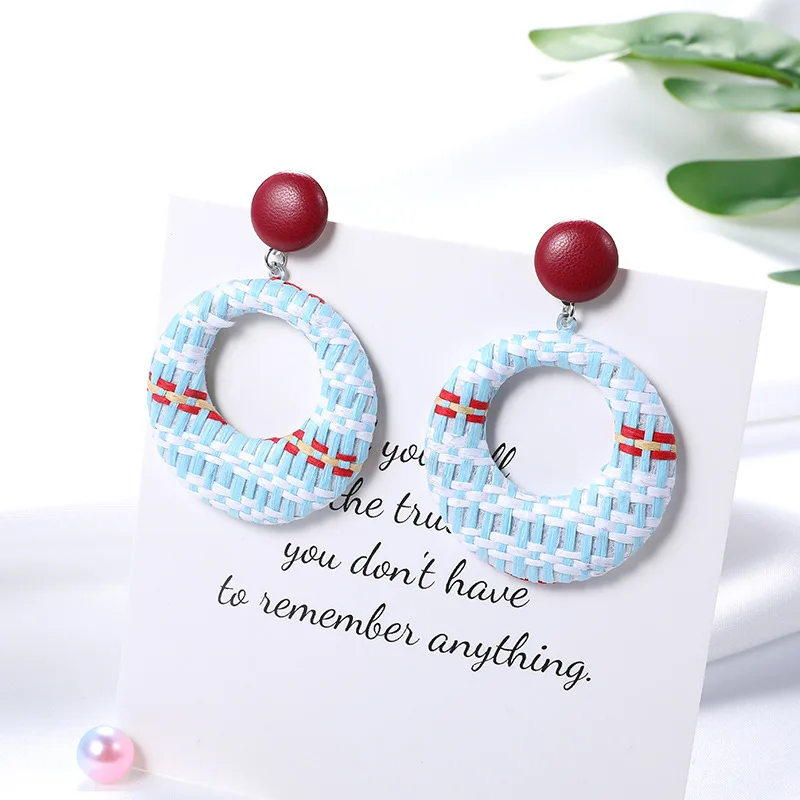 1 пара новые серьги из рафии коричневые и разноцветные Круглые Кольца плетеные