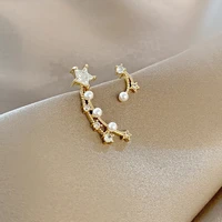 2021 new contracted fresh shiny crystal star drop earrings jewelry fashion asymmetric fine pearl senior women earrings elegant
