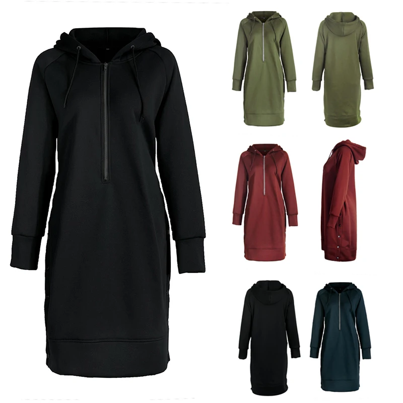 

CHANWELL женский длинный свитер с капюшоном длинный рукав сплошной цвет молния толстовки пуловеры повседневные худи женские топы Женская одеж...