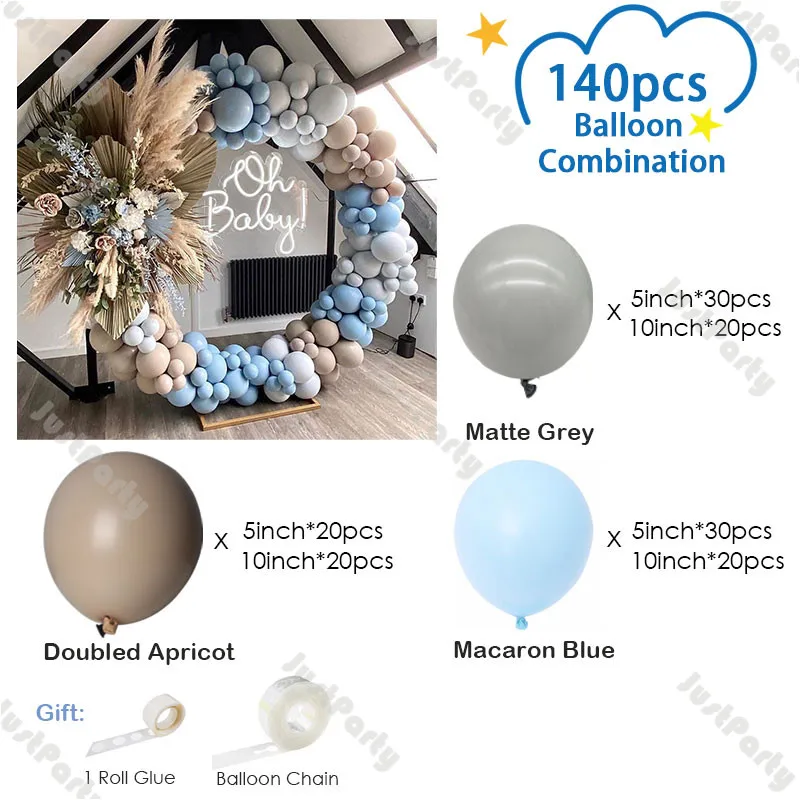 Kit de guirnalda de globos azules Macaron, decoraci&oacute;n para Baby Shower, arco de globos de albaricoque doble, boda, fiesta de cumplea&ntilde;os, 140 Uds./165 Uds.-1