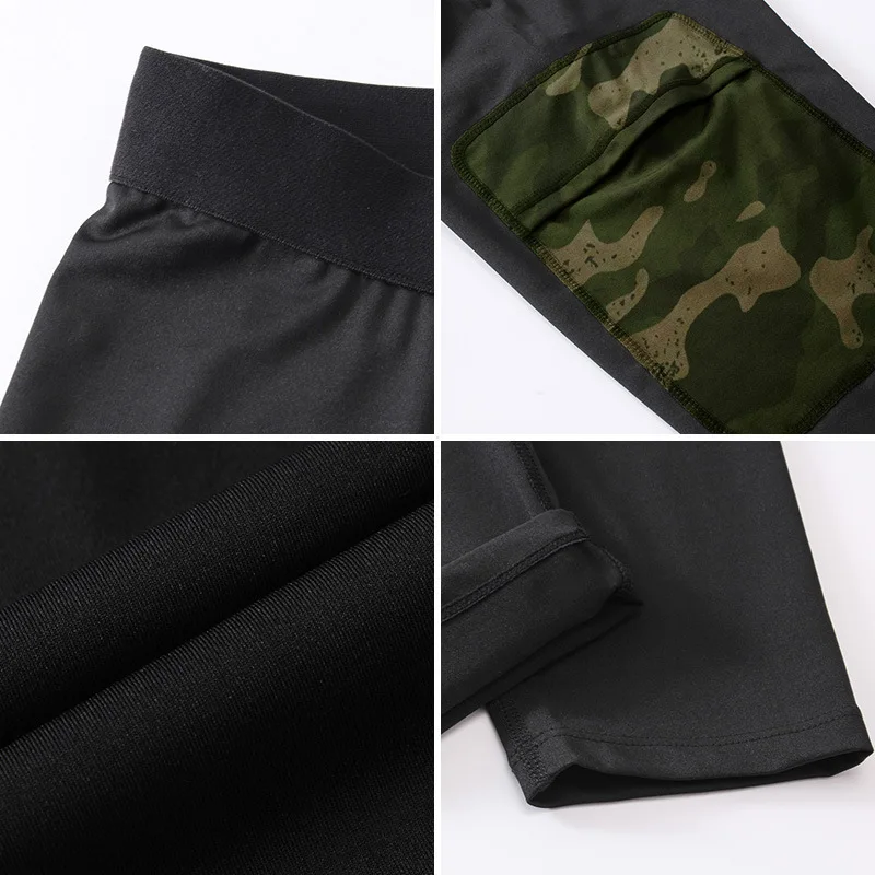 Men Fitness Pants with Camouflage Print Pocket Tight-Fitting Breathable High-Elastic Running PRO Training Sports Jogging Tights