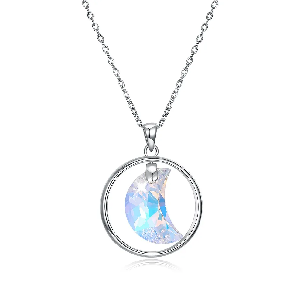 

Round Moon Women's High-end Crystal Sterling Silver Necklace