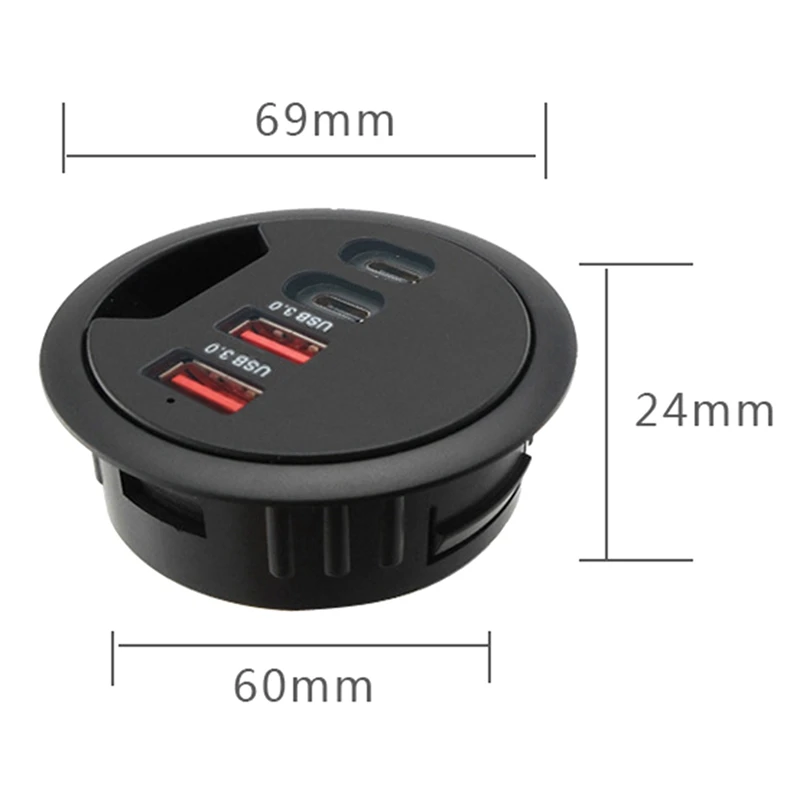 

USB3.0 4-Port Hub Dual Type-C Dual USB Splitter Smart Charging HUB for Desktop PC/Notebook USB HUB Desk Mount