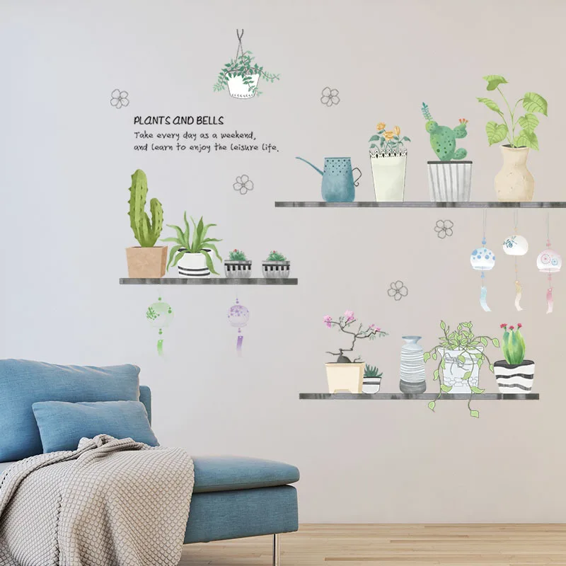 

Living Room Dormitory Bedroom Hallway Porch Decor Literature Art DIY Wallpaper Idyllic Fresh Plant Potted Plants Wall Sticker