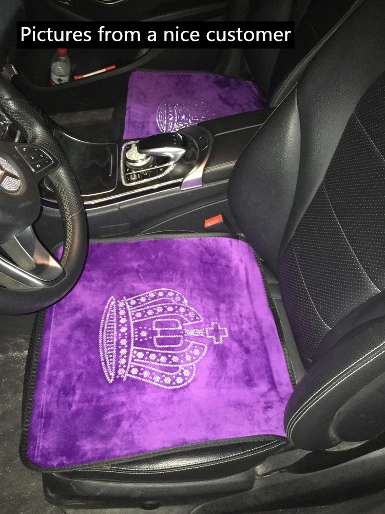 Purple Sparkle Car Seat Covers Full Set - Universal Fit Front and Rear Winter Cushions with Crystal Crown for Girls and Women image 3
