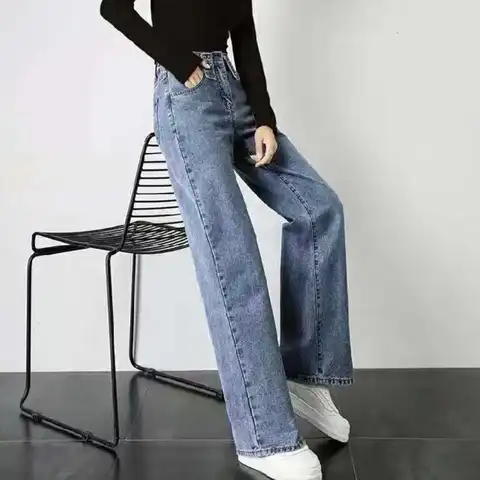 Feynzo Women Pant Woman Jeans High Waist Denim Pants Wide Leg Denim Clothing Blue Jeans Vintage Quality  Fashion Straight Pants