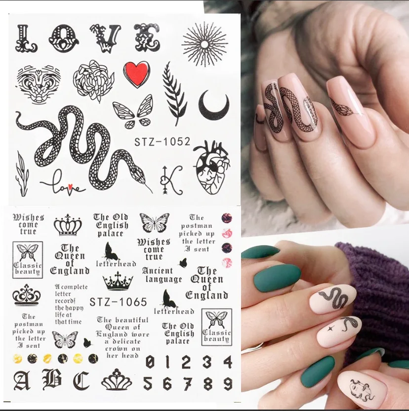 

16 Sheet Mixed Nail Art Sticker Set Snake Flower Butterfly Abstract Character Sexy Girl Lip Transfer Slider Nail Decoration