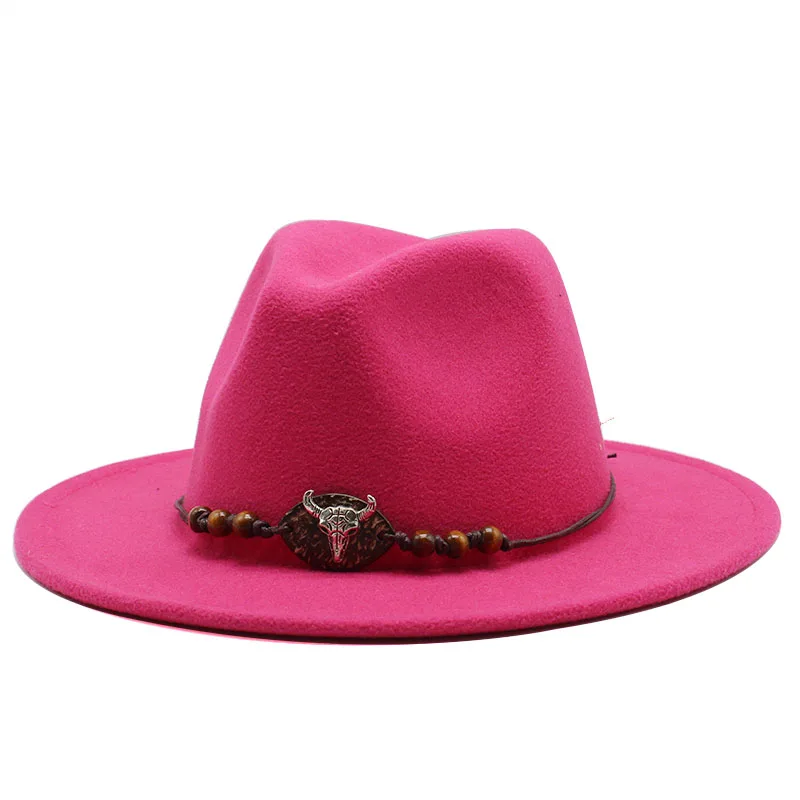 Wide Brim Wool Felt Jazz Fedora Hats Panama Style Women  Ladies Trilby Gambler Hat Fashion Party Cowboy Sunshade Cap