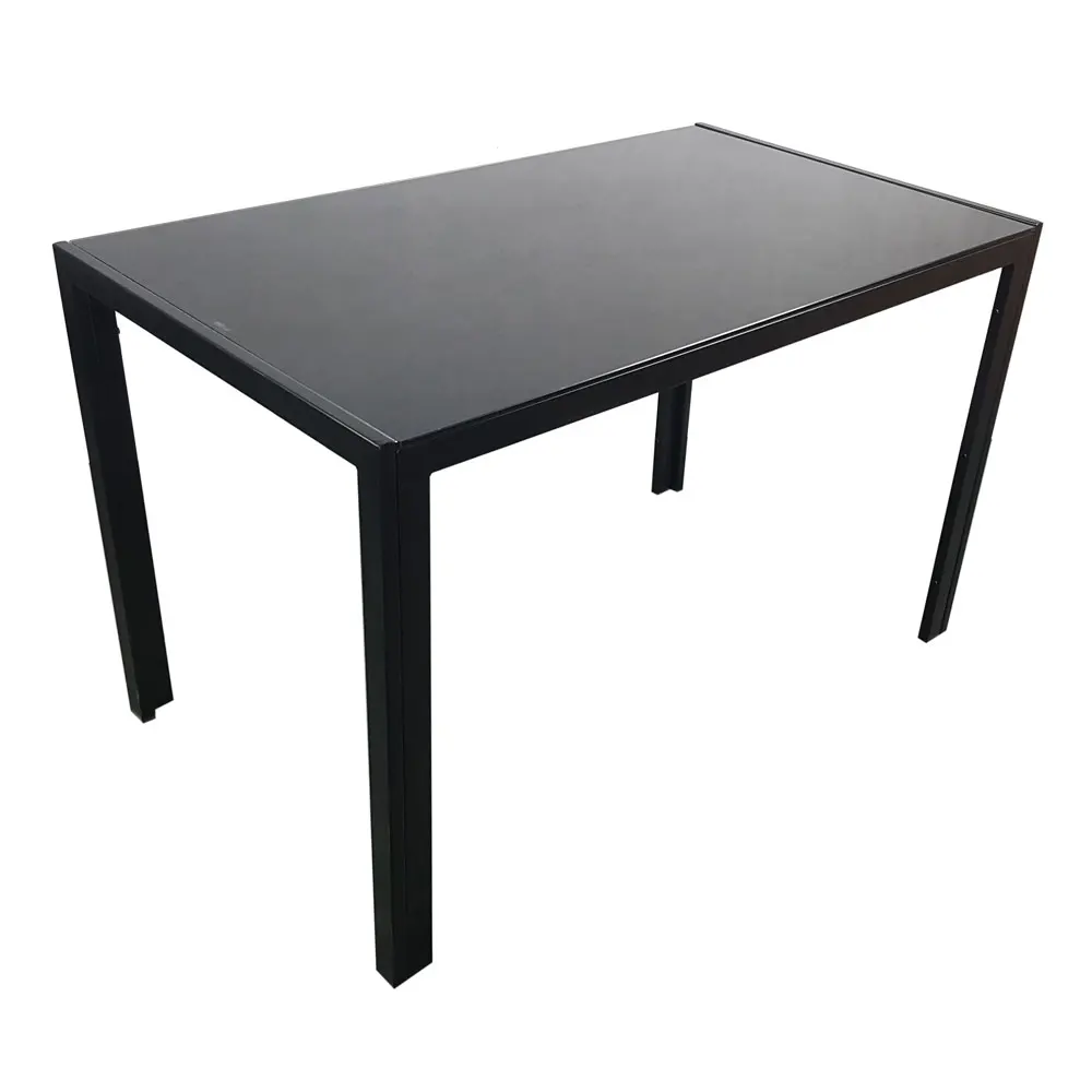 

Simple Assembled Tempered Glass & Iron Dinner Table Black Home Furniture