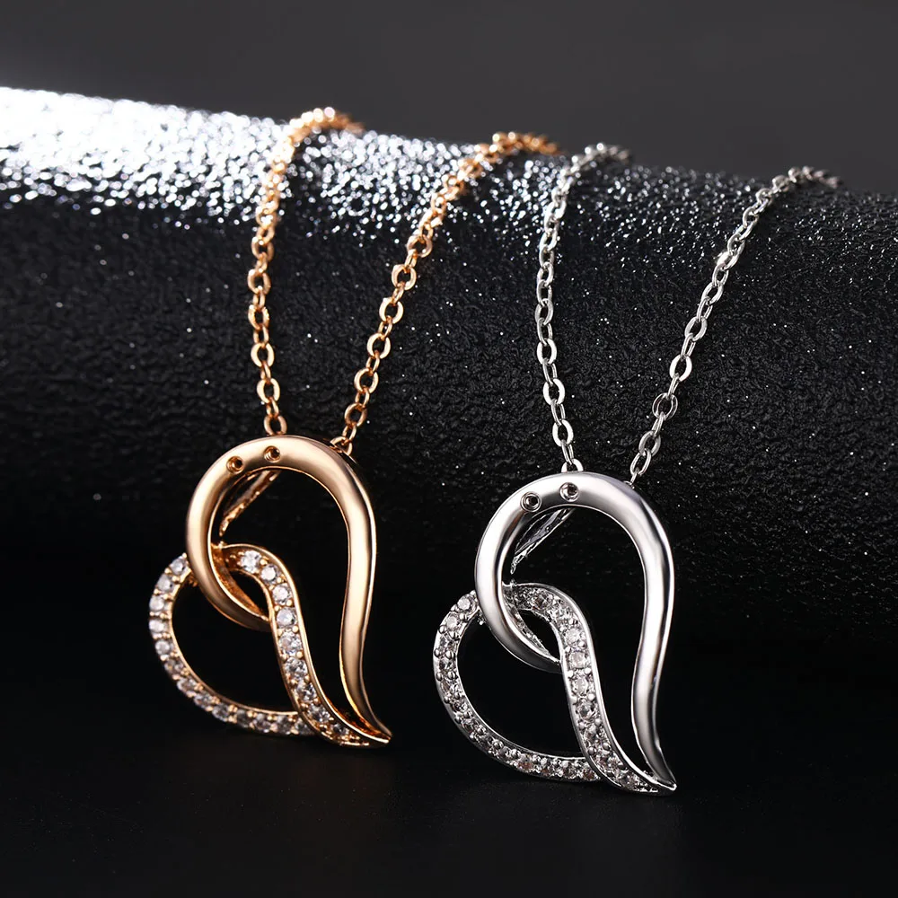 Розовое золото две половинки сердце пара длинная цепочка ожерелье для женщин