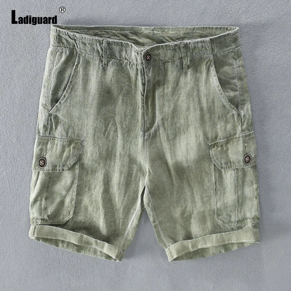 Ladiguard Plus Size Men Casual Linen Shorts Male Stand Pocket Half Pants Sexy ropa hombre bottom Leisure Beach Shorts Homme