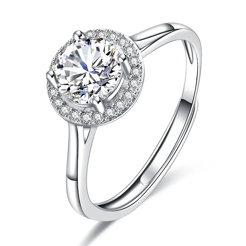 

Qiongfu Ladies Fashion Diamond Ring Cubic Oxidized Hao Stone Round Package Four Prong Engagement Girlfriend Gift jewellery