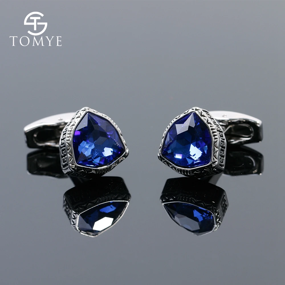 Мужской треугольник TOMYE с голубыми кристаллами Серебряный подарок XK19S142|Зажимы