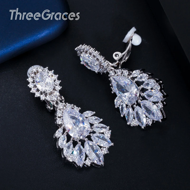 Серьги клипсы для женщин ThreeGraces без проколов с кубическим цирконием и кристаллом