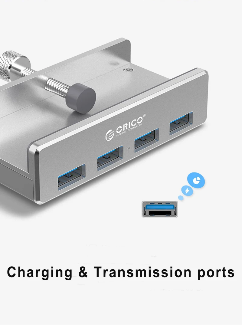 USB3.0 концентратор со встроенным следить за стол Расширенный 4-портовый Алюминий usb-хаб Поддержка Мощность зарядки скорость передачи: 5 Гбит/с USB разъем