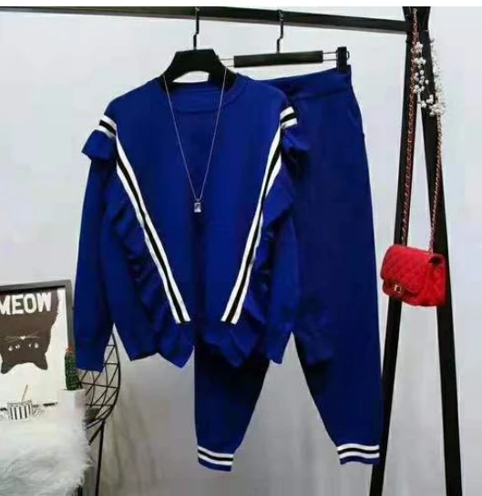 

Вязаный свитер женский комплект 2 шт. брюки и топ шикарный корейский комплект Повседневный Женский комплект одежды женский спортивный кост...