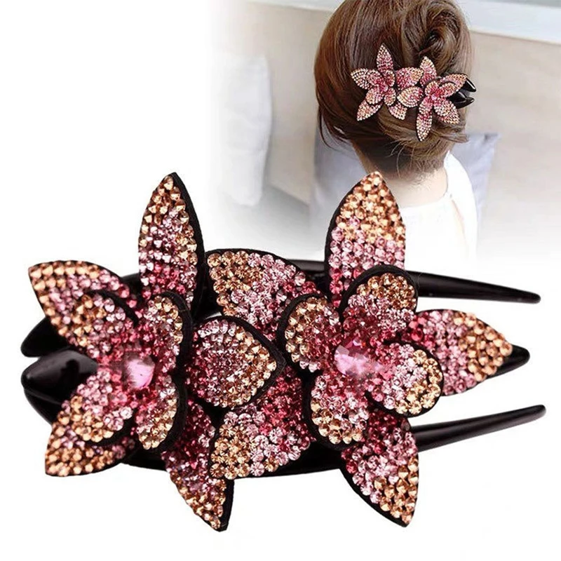 

1PCS Double Flower Crystal Hair Claw Rhinestone Hairpin Hollow Acrylic Hair Clip Barrette Women Clip Hair Accessories
