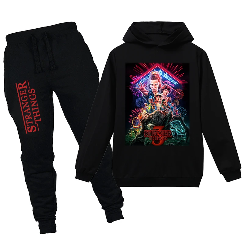 Футболки для малышей с принтом странные вещи комплекты капюшоном зимняя одежда