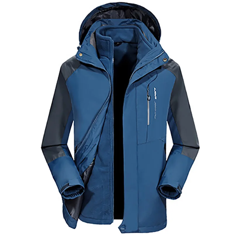 Denim Blue Мужские 3 в 1 походные куртки, костюм для горного туризма, Водонепроницаемая дышащая ветровка, уплотненное теплое пальто, Осень-зима, A1718 - Цвет: Denim Blue