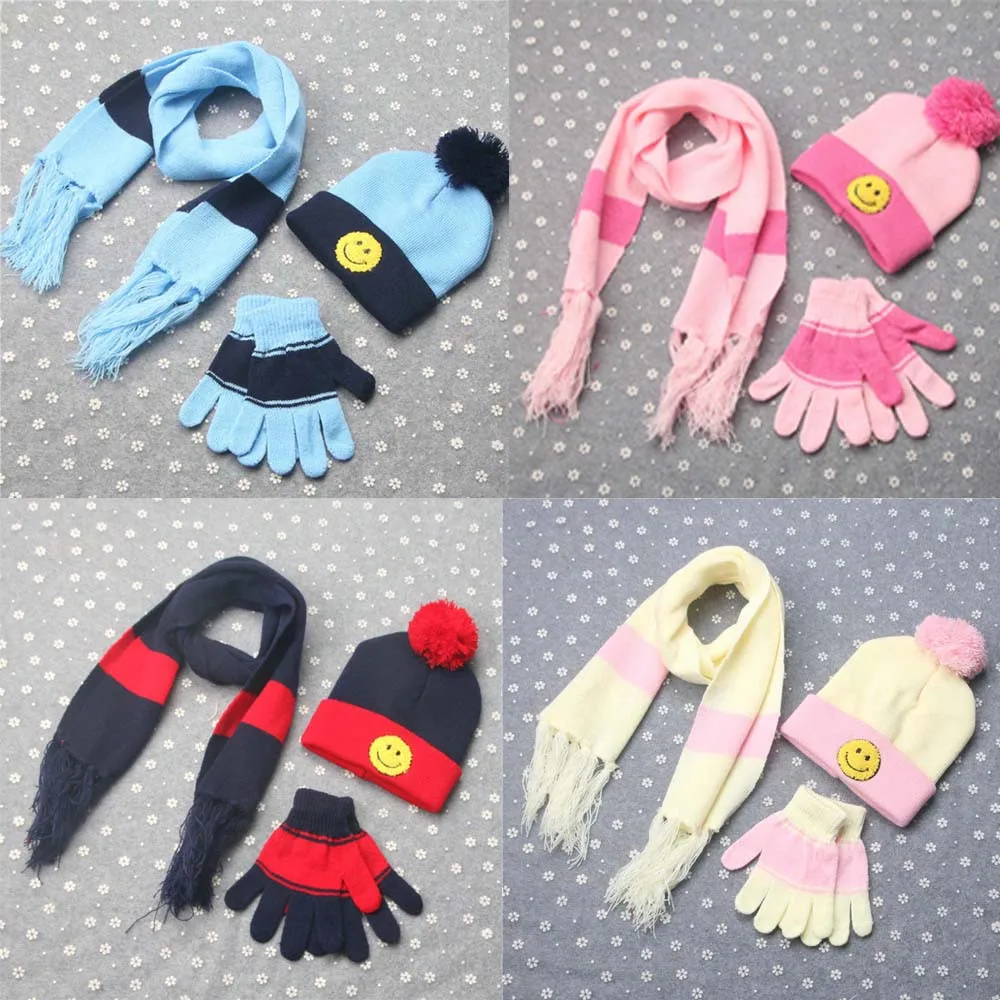 3 комплекта зимний шарф для мальчиков и девочек с смайликом теплые шарфы Детские