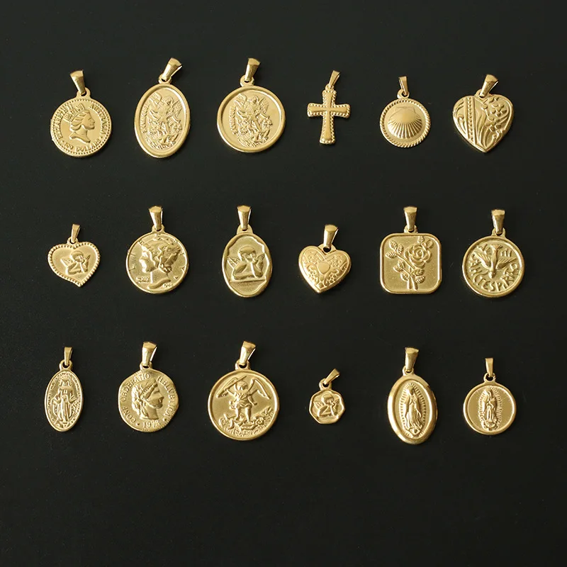 

Hot Portrait Coin Cross Heart Angel Vintage Pendant DIY Accessories PVD Plated Stainless Steel Multiple Options Jewelry