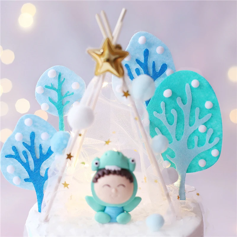 Зимняя войлочная елка пингвин торт Topper для детского душа снежинка новогодние