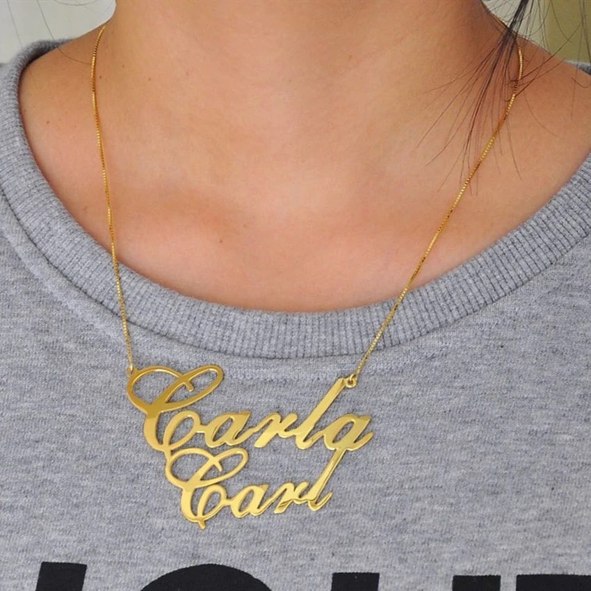 Ожерелье из нержавеющей стали с двумя именами на заказ ожерелья двойным именем