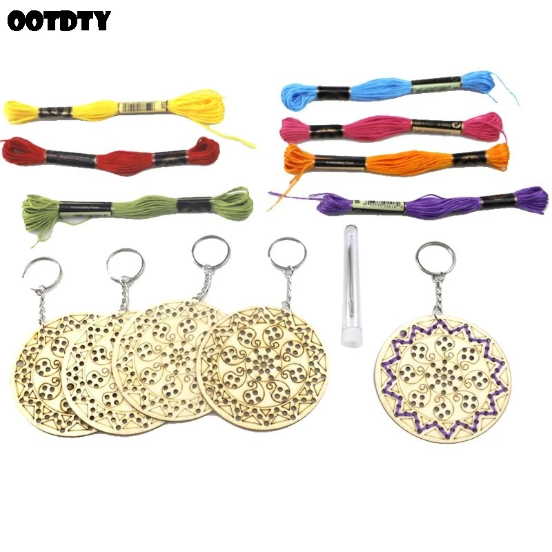 5 шт круглая деревянная вышивка крестиком брелок кольцо с резьбой Сделай Сам