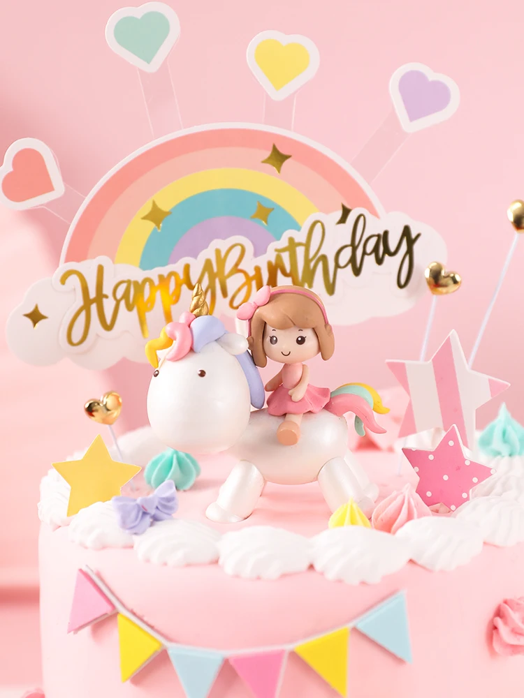 Единорог девочка Baby Shower торт Топпер Радуга на день рождения 1-я крестины